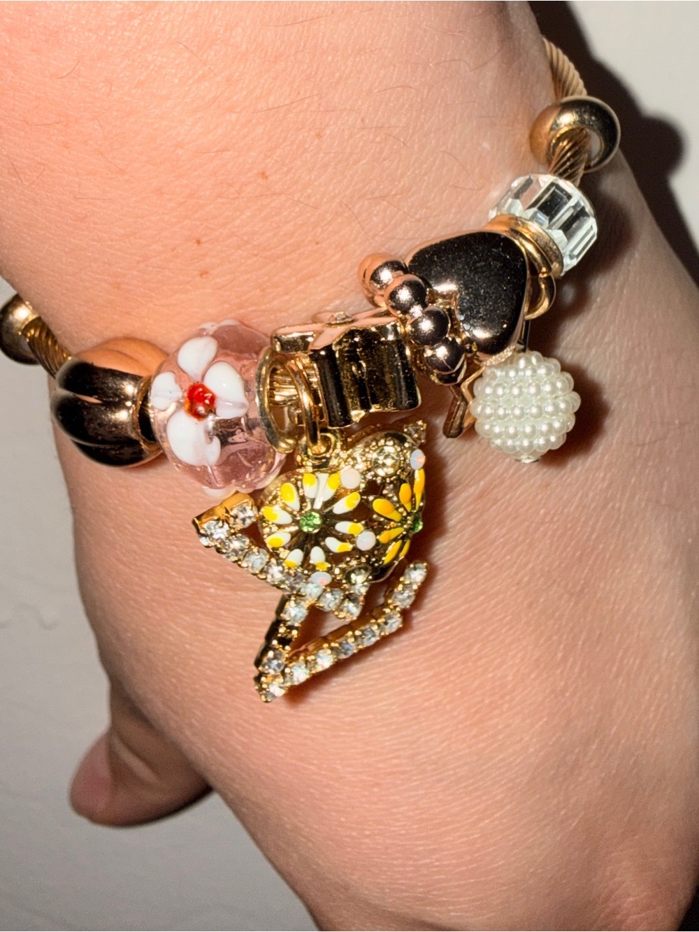Gold Floral Enamel Frog Charm Bracelet - Women Jewelry